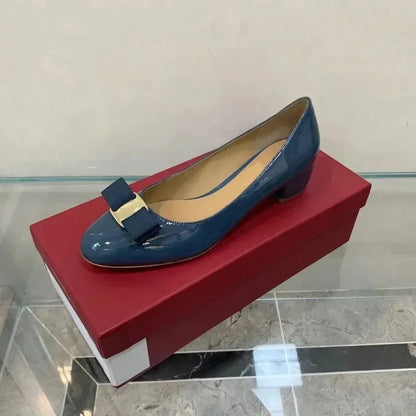 2025 Ballet flats new leather round head shallow bow multifunctional single shoes women's leather bow bow design