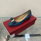 2025 Ballet flats new leather round head shallow bow multifunctional single shoes women's leather bow bow design