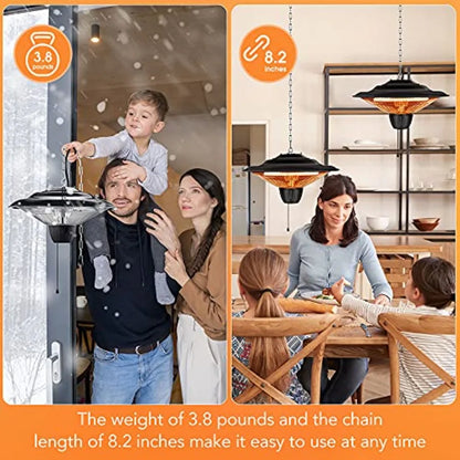 Hanging Patio Heater 1500W Electric Hanging Patio Heater for Outdoors/Indoors 3s Fast Heating Quiet IP34 Waterproof Tip-Over Sh