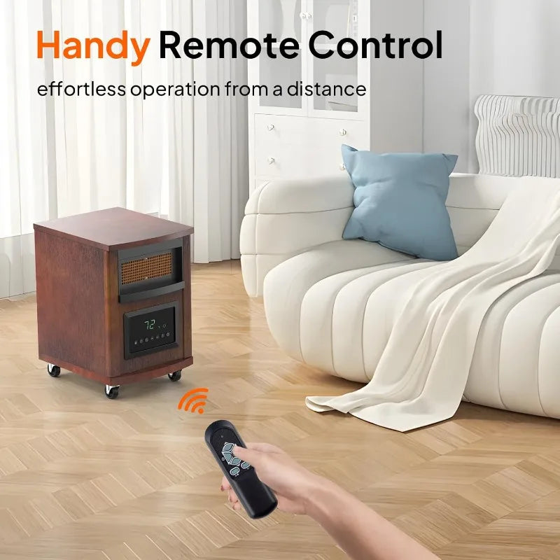 ROVSUN 1500W Quartz Infrared Heaters, Electric Space Heater with Remote Control, Portabel Handle & Wheels, 12H Timer, 3 Modes