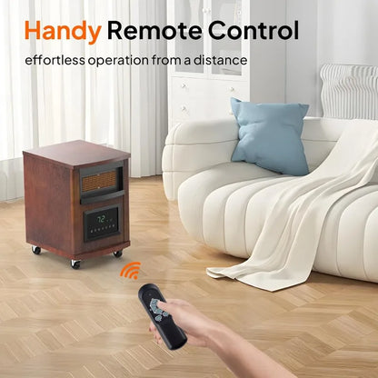 ROVSUN 1500W Quartz Infrared Heaters, Electric Space Heater with Remote Control, Portabel Handle & Wheels, 12H Timer, 3 Modes