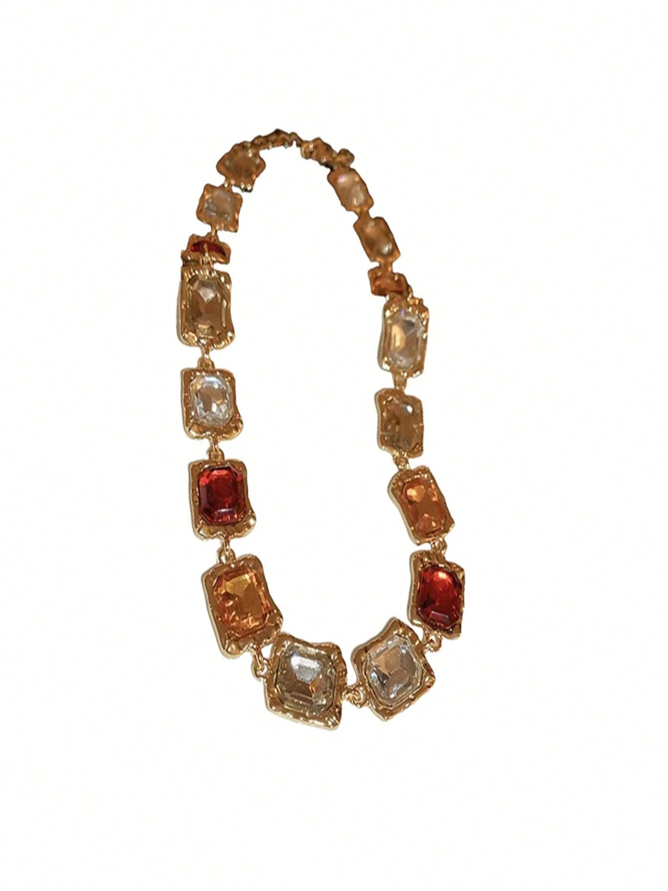 Retro Luxury Rhinestone Square Choker Necklace for Women, Exaggerated Court Style Collarbone Jewelry