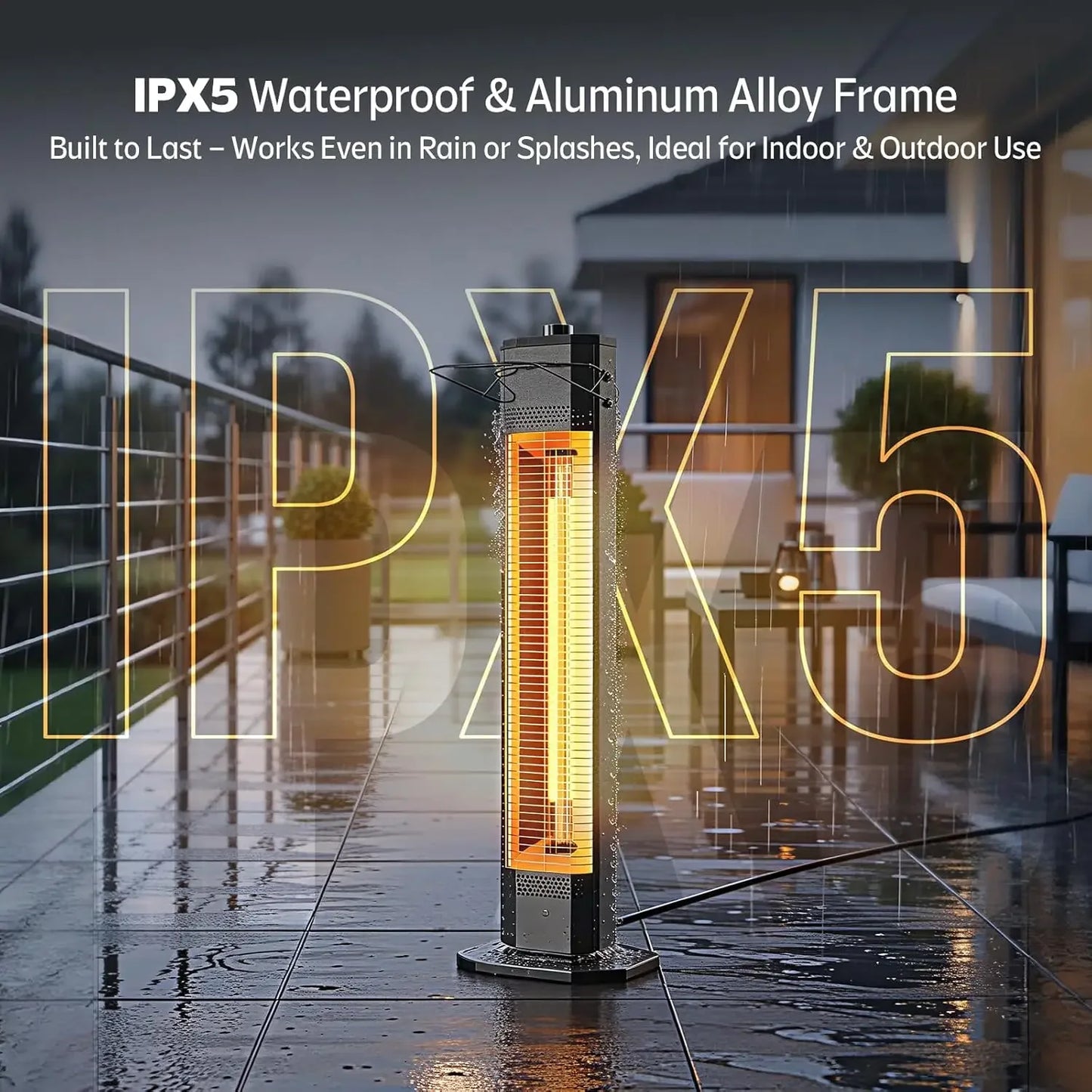 [Limited Stock!]Outdoor Electric Patio Heater, 34-inch 1500W Infrared Tower Heater with Instant Heating, Tip-Over & Overheat Pro