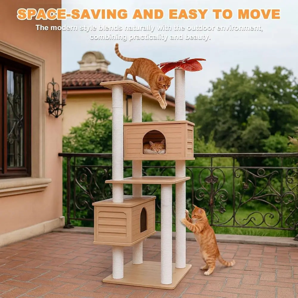65 High-Quality Outdoor Multi-Level Cat Tree with Condo and Scratching Posts for Indoor and Outdoor Use