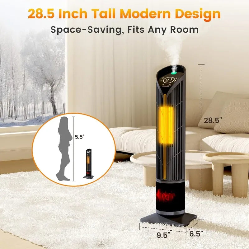 Auertech 28" Space Heater w/ Humidifier & LED Lights,3 in 1 Electric Space Heater w/ 3D Flame,Oscillating Room Heaters,12H Timer