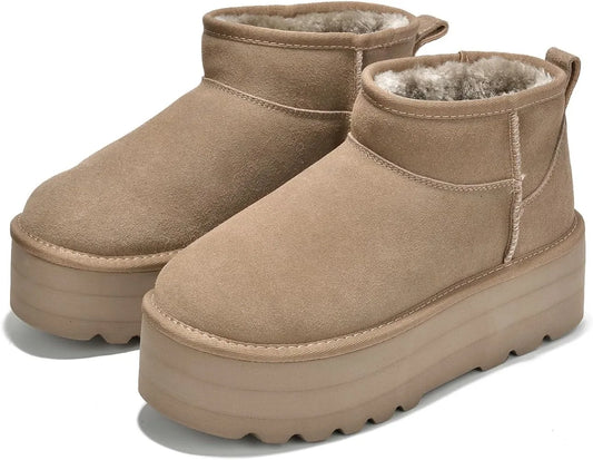 Women's Genuine Leather Ankle Boots – Anti-Slip, Memory Foam Insole, Lightweight Winter Booties (Huggy)