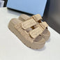 2025 New Summer Handmade Beach Slides For Woman Espadrilles Mules Shoes Magic Tape Thick Sole Woman Slippers FlipFlops