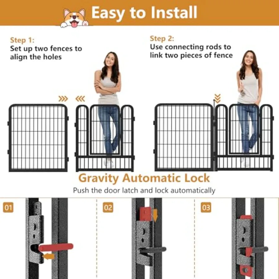 Outdoor 10 Panels Heavy Duty 32 H x 28 W Anti-Rust Dog Fence Foldable Metal Play Pen with 1 Gate for Medium/Large Pets in Gray