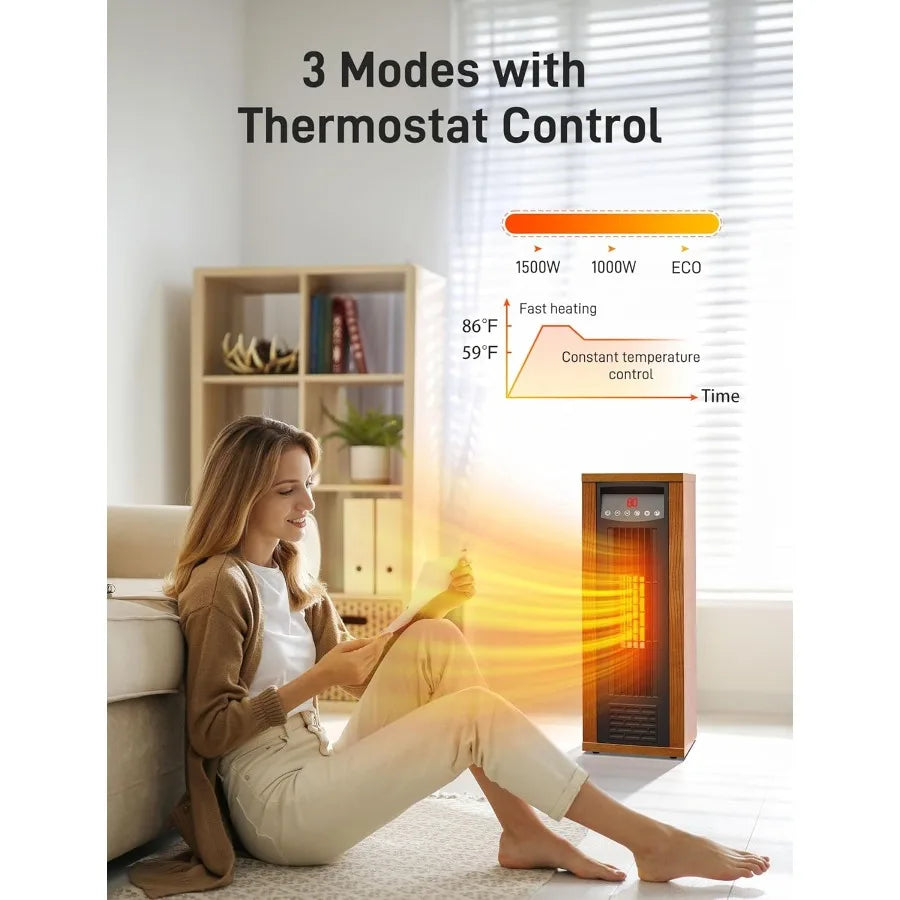 Infrared Space Heater 1500W PTC Portable Electric Heaters Fast Quiet Heating Tower Room Heater for Bedroom Office Home