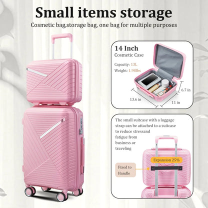 4 Piece Expandable PP Luggage Sets 14 20 24 28 Inch Lightweight Durable Suitcase Double Mute Spinner Wheels TSA Lock