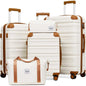 5-Piece Lightweight Carry-On Luggage Set with Dual Bag ABS+PC Hardshell, Spinner Wheels, TSA Lock (White Brown)
