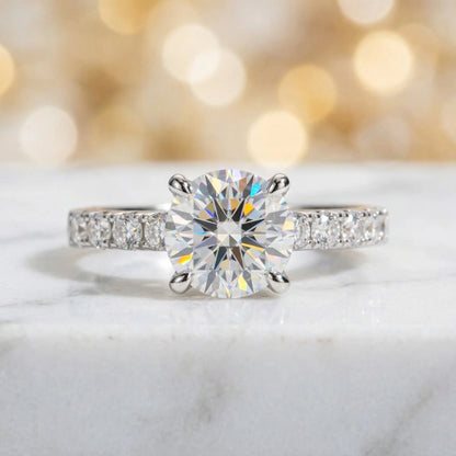 3.5 Carat D Color VVS1 Round Moissanite Ring, 4 Prong Setting, 925 Sterling Silver, 18K Gold Plated, Wedding Ring Jewelry Gift