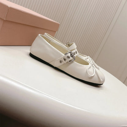 2026 Shoes Women Genuine Leather Ballet Flats Mary Janes Butterfly Knot Round Toes Buckle Strap Designer Shoes Zapatillas