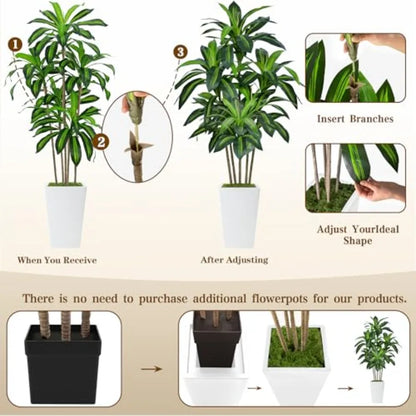 6FT Artificial Dracaena Tree Fake Tree Indoor with White Tall Planter Tall Artificial Plants Indoor Decor in Silk Texture for H
