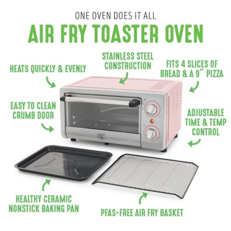 Countertop Toaster Oven Air Fryer Stainless Steel Healthy Ceramic Nonstick PFAS Free Tray Basket Bake Broil Reheat Adjustable T