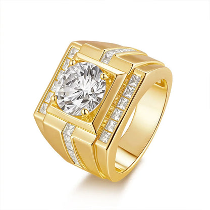 4 Carat Round Moissanite Ring, 925 Silver, D Color VVS1, Square Halo Channel Set, Men's Wedding Band, Pass Diamond Tester