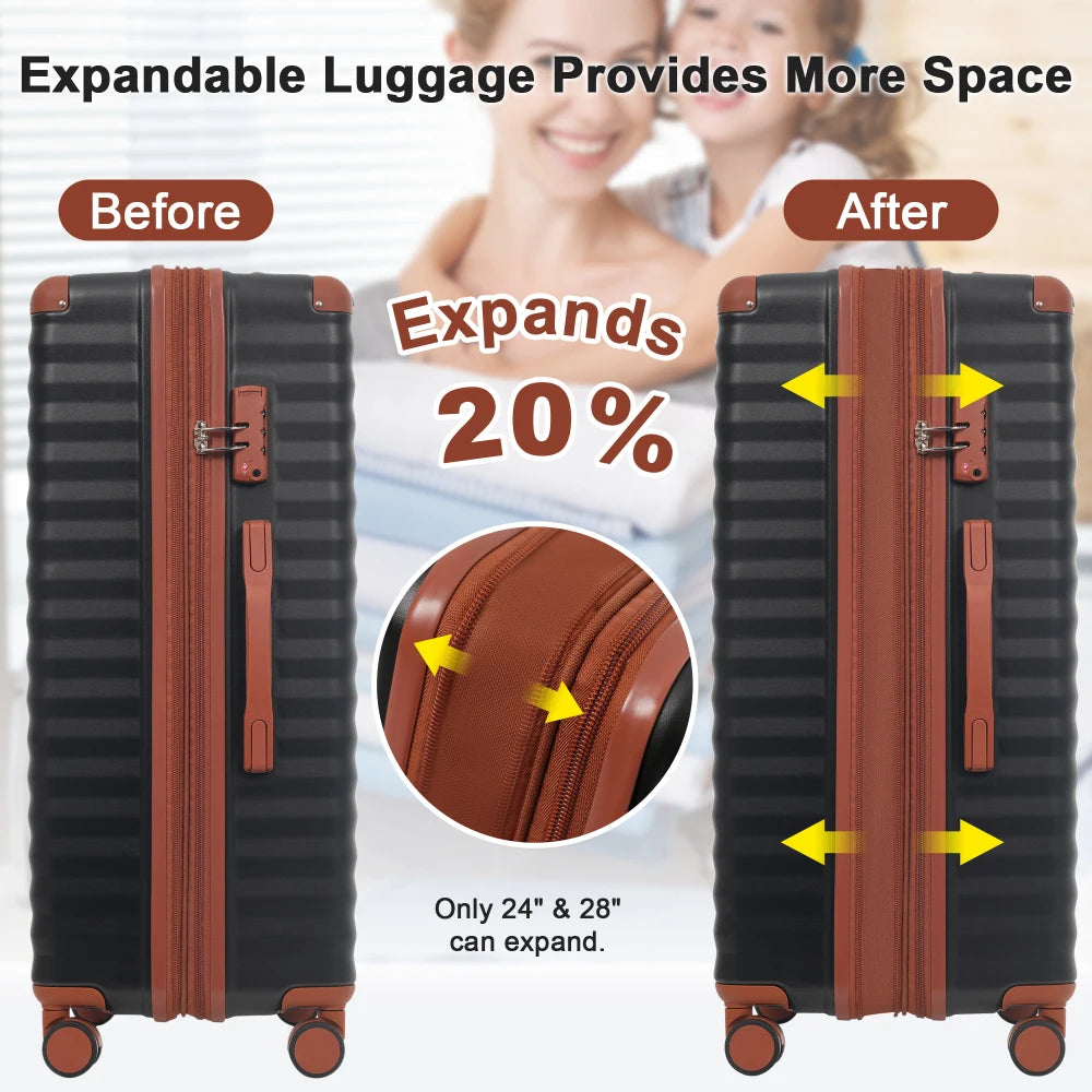 Front Opening Expandable Hardside 5 Piece Luggage Set with USB Port TSA Lock Cup Holder Spinner Wheels Duffel Bag Toiletry Bag