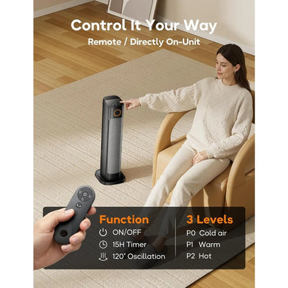 Portable Electric Heater Fan Combo with Remote, 3 Heat Levels, Oscillation for Indoor Outdoor Use