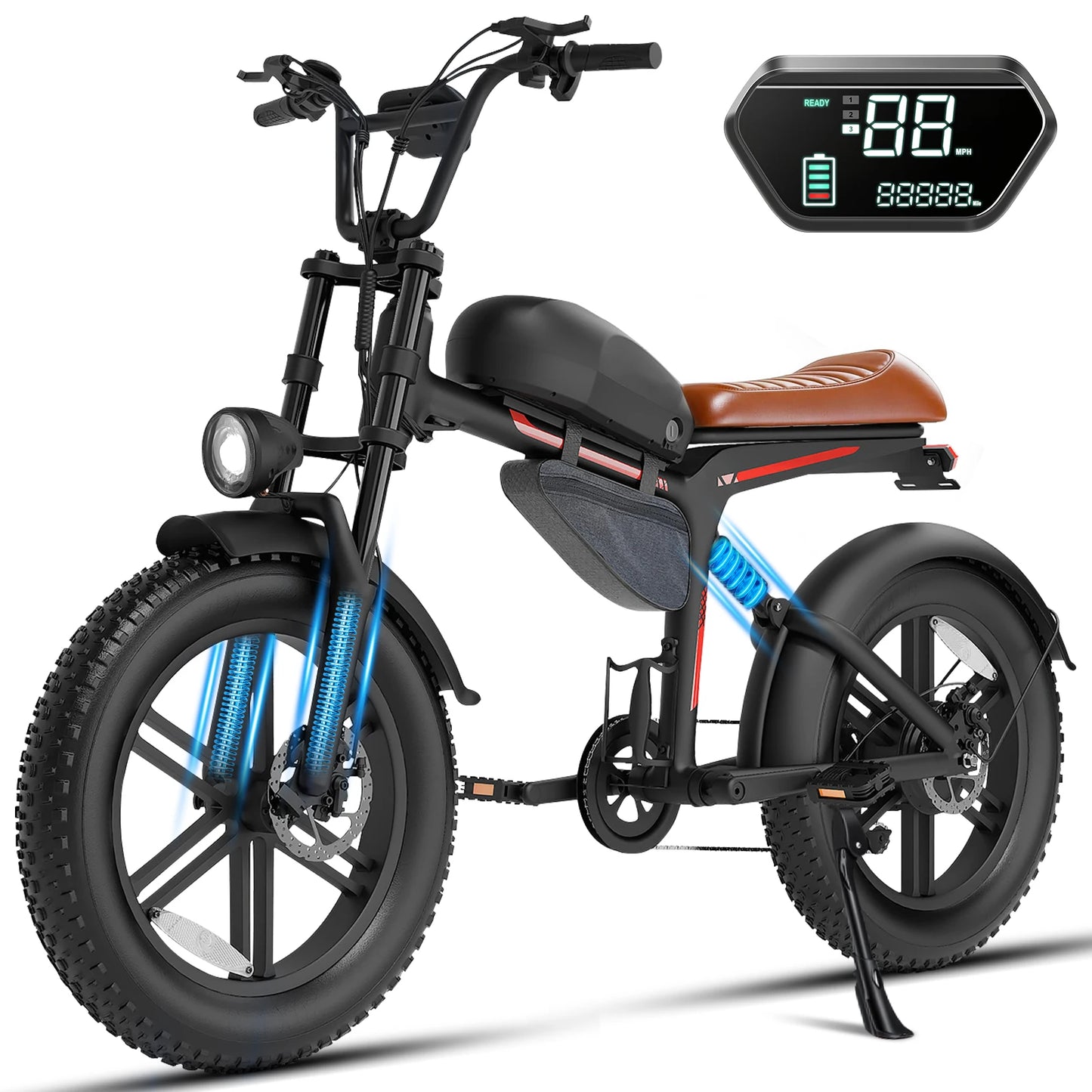 1500W Electric Bike, Max Speed 27MPH,48V18AH Electric Mountain Bike,20x4" Fat Tire Electric Dirt Bike, Long Range Electric Bike