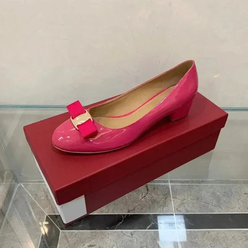 2025 Ballet flats new leather round head shallow bow multifunctional single shoes women's leather bow bow design