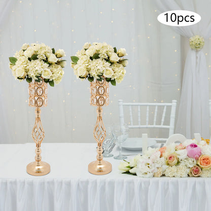 Wedding Flower Vase, Tall Wedding Flower Vase, Set of 10 Gold Crystal Bullseye Vases 61cm Height for Wedding Centerpiece, Table