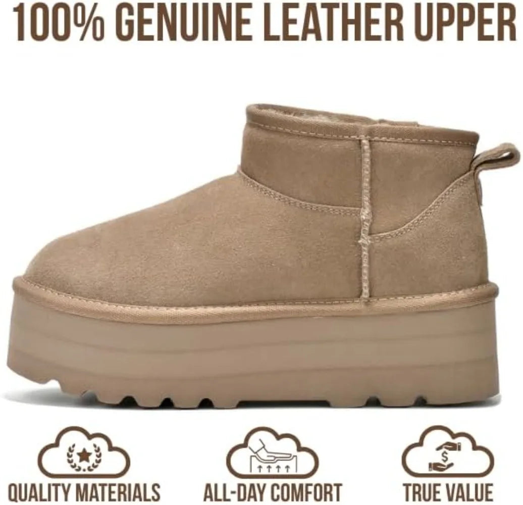 Women's Genuine Leather Ankle Boots – Anti-Slip, Memory Foam Insole, Lightweight Winter Booties (Huggy)