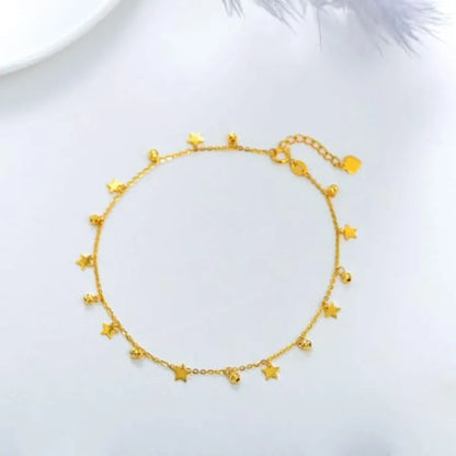 SISGEM 18K Real Gold Anklets for Women Yellow Gold Dangling Star Beads Ankle Bracelet Christmas Anniversary Jewelry Gift for He