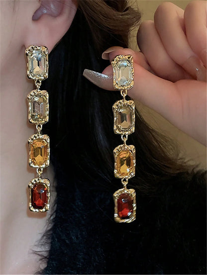 Retro Luxury Rhinestone Square Choker Necklace for Women, Exaggerated Court Style Collarbone Jewelry