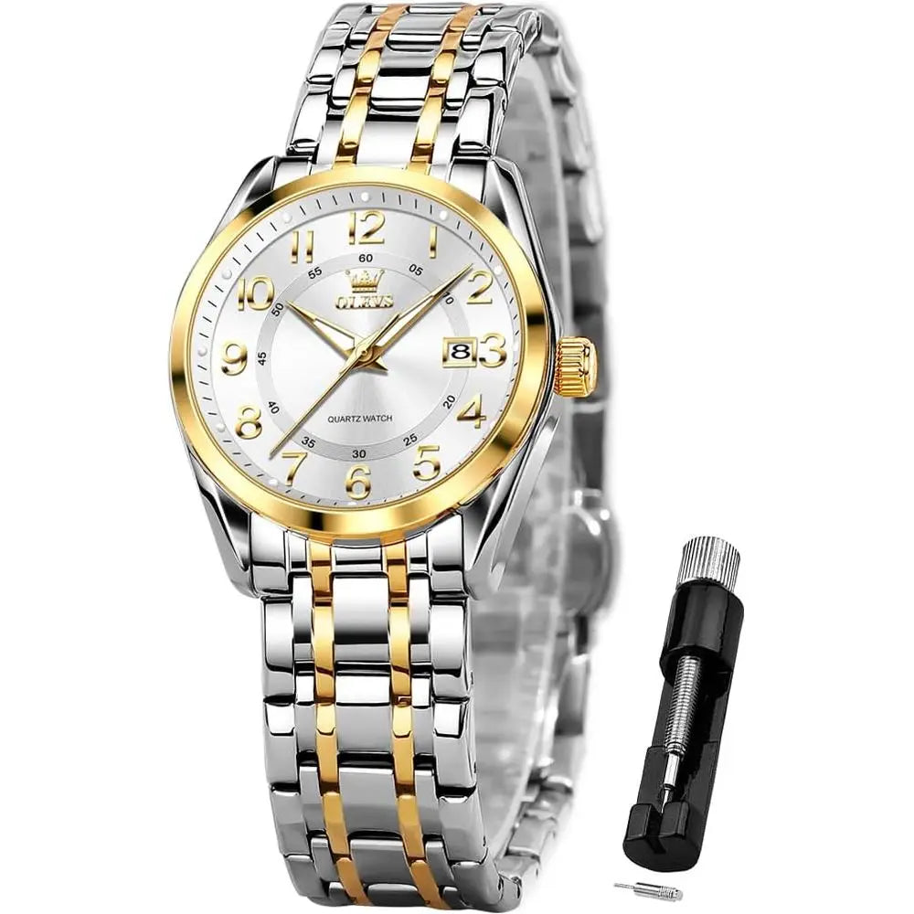 OLEVS Womens Watches Classic DrQuartz emale Wristwatch Ladies StainlSteel Waterproo Luminous Date Easy Read Watch or Lady