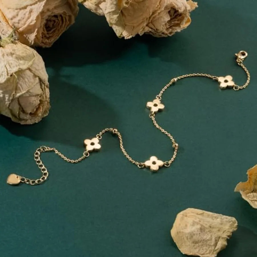 14K Gold Plated Anklets for Women Four-Leaf Clover 14K Gold Plated Ankle Bracelets for Women Golden Jewelry for Womens Anklets