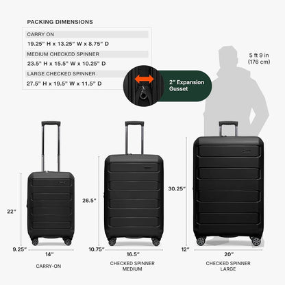 Expandable Hardshell Luggage Set with Spinner Wheels, Black, 2-Piece (22/26)