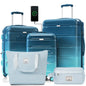 Luggage Sets 5 Piece 20-inch with USB Port ABS+PC Hard Shell Luggage with Travel Bag Spinner Wheels Durable Suitcase Blue