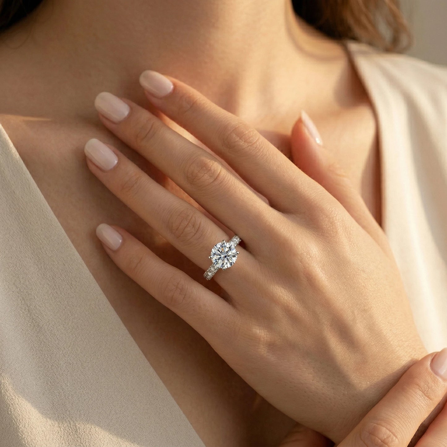 3.5 Carat D Color VVS1 Round Moissanite Ring, 4 Prong Setting, 925 Sterling Silver, 18K Gold Plated, Wedding Ring Jewelry Gift