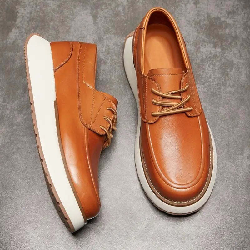 2026 Men's Horse Leather Board Shoes Genuine Leather Breathable Casual Business Sneakers Soft Sole White Trendy Spring Summer