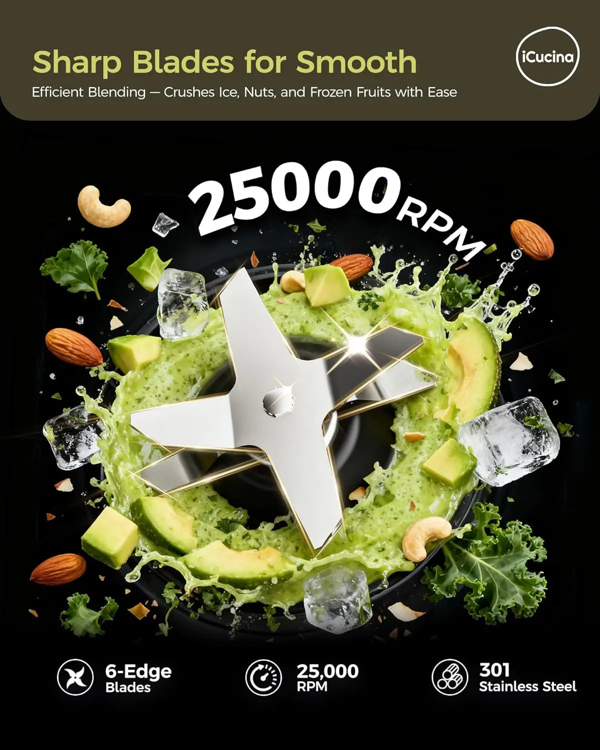 1000W Personal Blender for Smoothies and Shakes with Portable Cups, Ice Crushing, Bean Grinding, Black