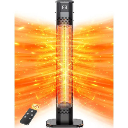 VAGKRI 42" 1500W Electric Outdoor Infrared Heater w/ Remote,9 Heat Levels,24H Timer,1S Fast Heating,IPX5 Waterproof Tower Heater