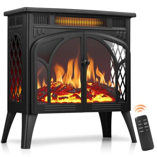 Electric Fireplace Heater 25 with Remote Control Cathedral Stylish Different Flame Effects and Log Set Colors Adjustable Bright
