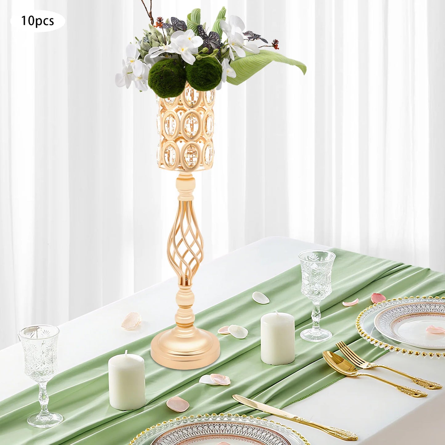 Wedding Flower Vase, Tall Wedding Flower Vase, Set of 10 Gold Crystal Bullseye Vases 61cm Height for Wedding Centerpiece, Table