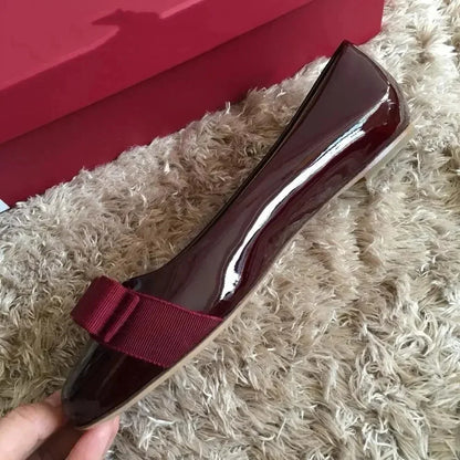 2025 Ballet flats new leather round head shallow bow multifunctional single shoes women's leather bow bow design