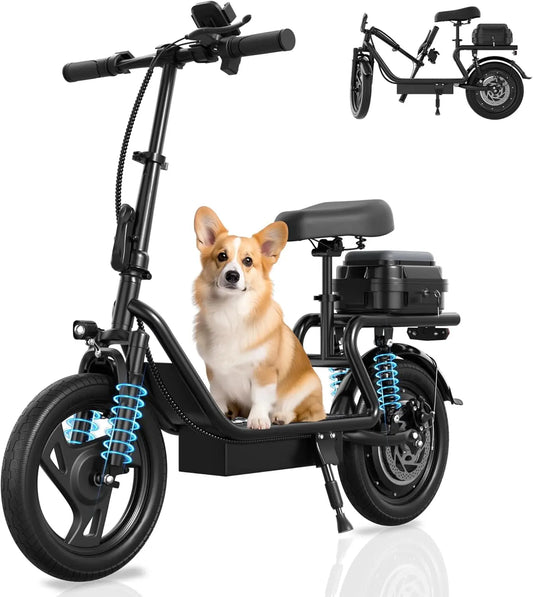 Electric Scooter with Box,500W Motor, 14'' Tires, Top Speed 22 mph, Max 27/49 Miles Ranges, Foldable E-Scooter with Suspension