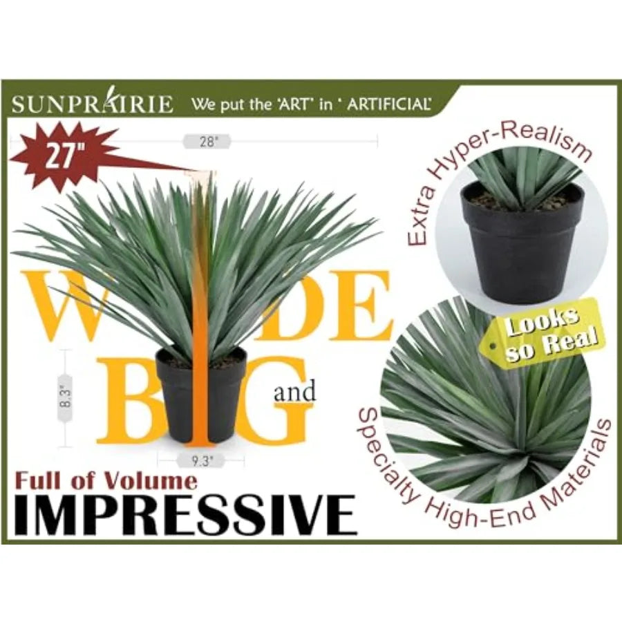 27 inches Tall Artificial Agave Plant in Black Pot with Real Stone Pebbles 126 Realistic Leaves Large Faux Plants Indoor and Ou