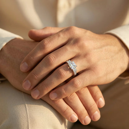 Princess Cut Three Stone Moissanite Ring, 925 Sterling Silver, D Color VVS1, 3 Carat, Hip Hop Unisex, With Certificate