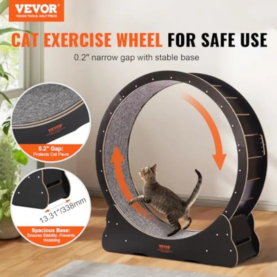 Cat Exercise Wheel 43.3" Large Cat Treadmill for Indoor Pets Running Wheel with Detachable Carpet and Cats Teaser Toy for Runni