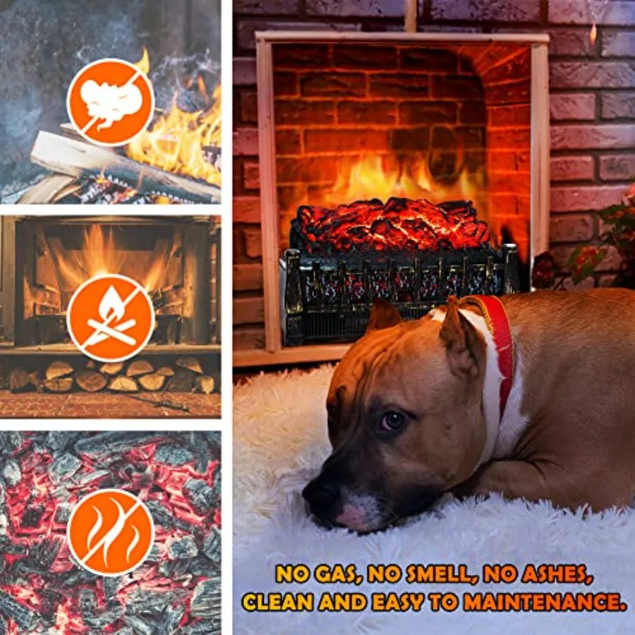 Electric Fireplace Logs Heater Insert with Remote Control for Indoor Use Realistic Flame Effect Infrared Heating 8H Timer Adjus