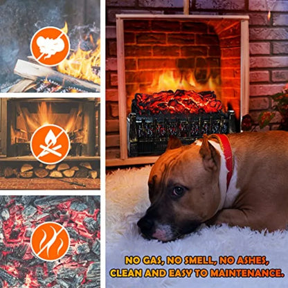 Electric Fireplace Logs Heater Insert with Remote Control for Indoor Use Realistic Flame Effect Infrared Heating 8H Timer Adjus