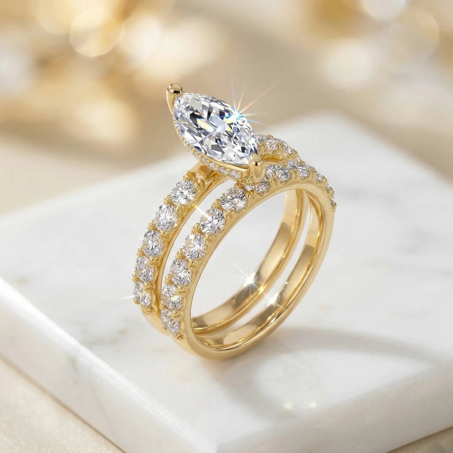 5 Carat Marquise Moissanite Ring, 925 Sterling Silver, D Color VVS1, Pave Accent, Matching Band Set, Pass Diamond Tester