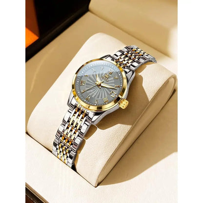 OLEVS Womens Automatic Watches Gold Classic Diamond Ladies Sel Winding Mechanical Two Tone StainlSteel Wrist Watch Date