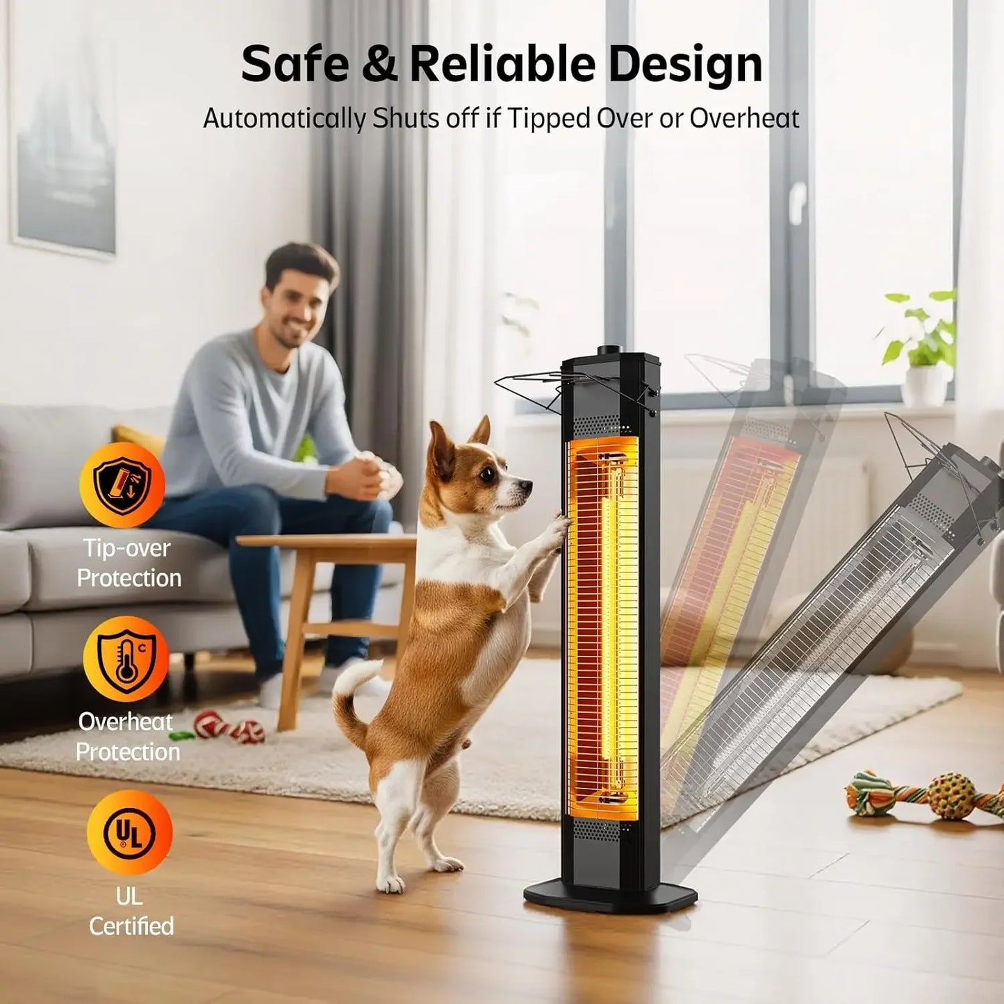[Limited Stock!]Outdoor Electric Patio Heater, 34-inch 1500W Infrared Tower Heater with Instant Heating, Tip-Over & Overheat Pro