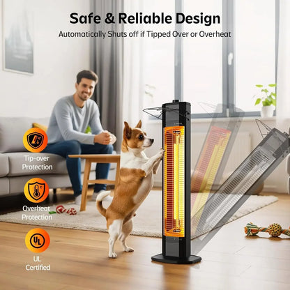 [Limited Stock!]Outdoor Electric Patio Heater, 34-inch 1500W Infrared Tower Heater with Instant Heating, Tip-Over & Overheat Pro