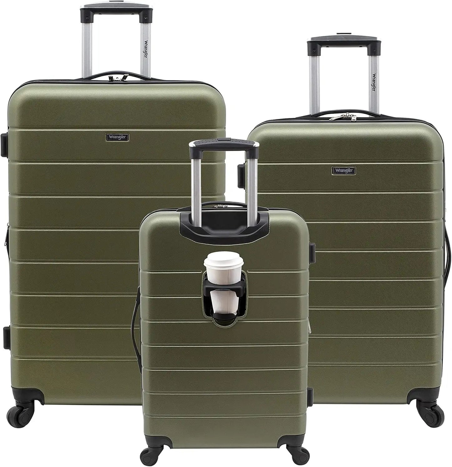 3-Piece Hardside Luggage Set with Expandable Design, 360° Spinner Wheels, and Convenient Features in Olive Green